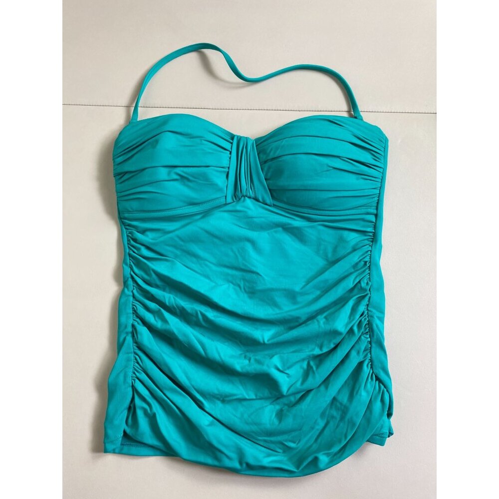 La Blanca Womens Turquoise Ruched Bandeau Tankini Top size Small Swim Top Beach